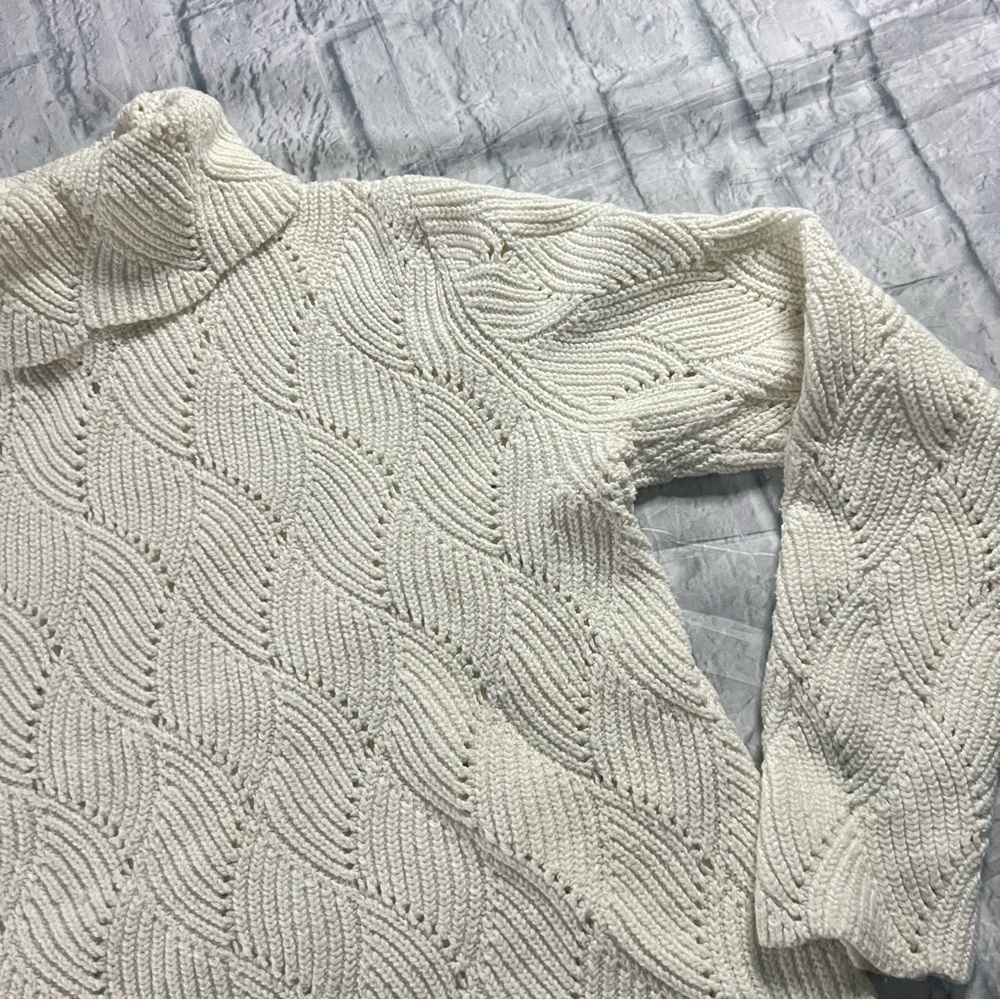 Sundance Champlain Turtleneck Cotton Silk Blend Scallop Hem Sweater Off White - Picture 3 of 9